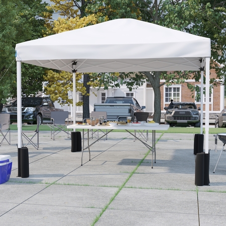 FLASH FURNITURE White Pop Up Canopy Tent and Bi-Fold Table Set JJ-GZ10PKG183Z-WH-GG